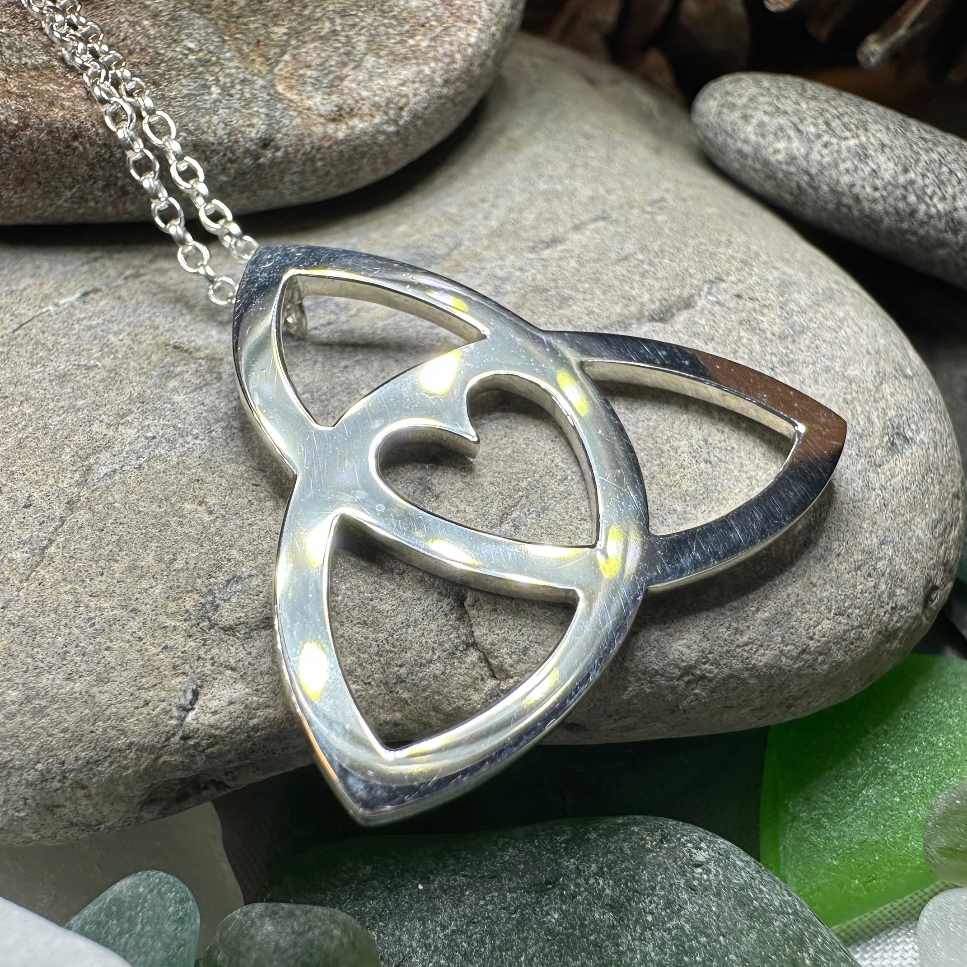 Gabrielle Trinity Knot Heart Necklace in sterling silver