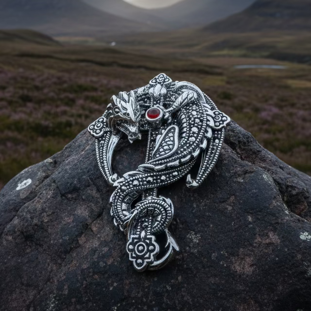 Zyrinx Marcasite Dragon Brooch in Sterling Silver