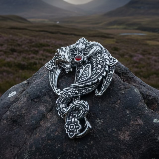 Zyrinx Marcasite Dragon Brooch in Sterling Silver