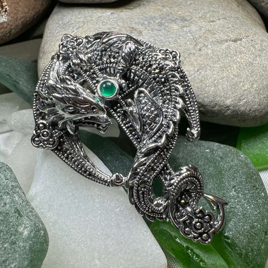 Zyrinx Marcasite Dragon Brooch in Sterling Silver