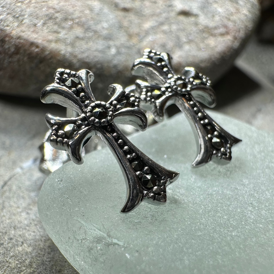 Marcasite Cross Stud Earrings