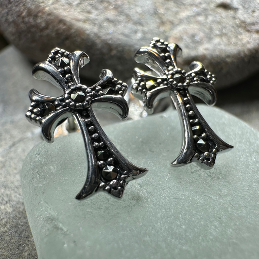 Marcasite Cross Stud Earrings