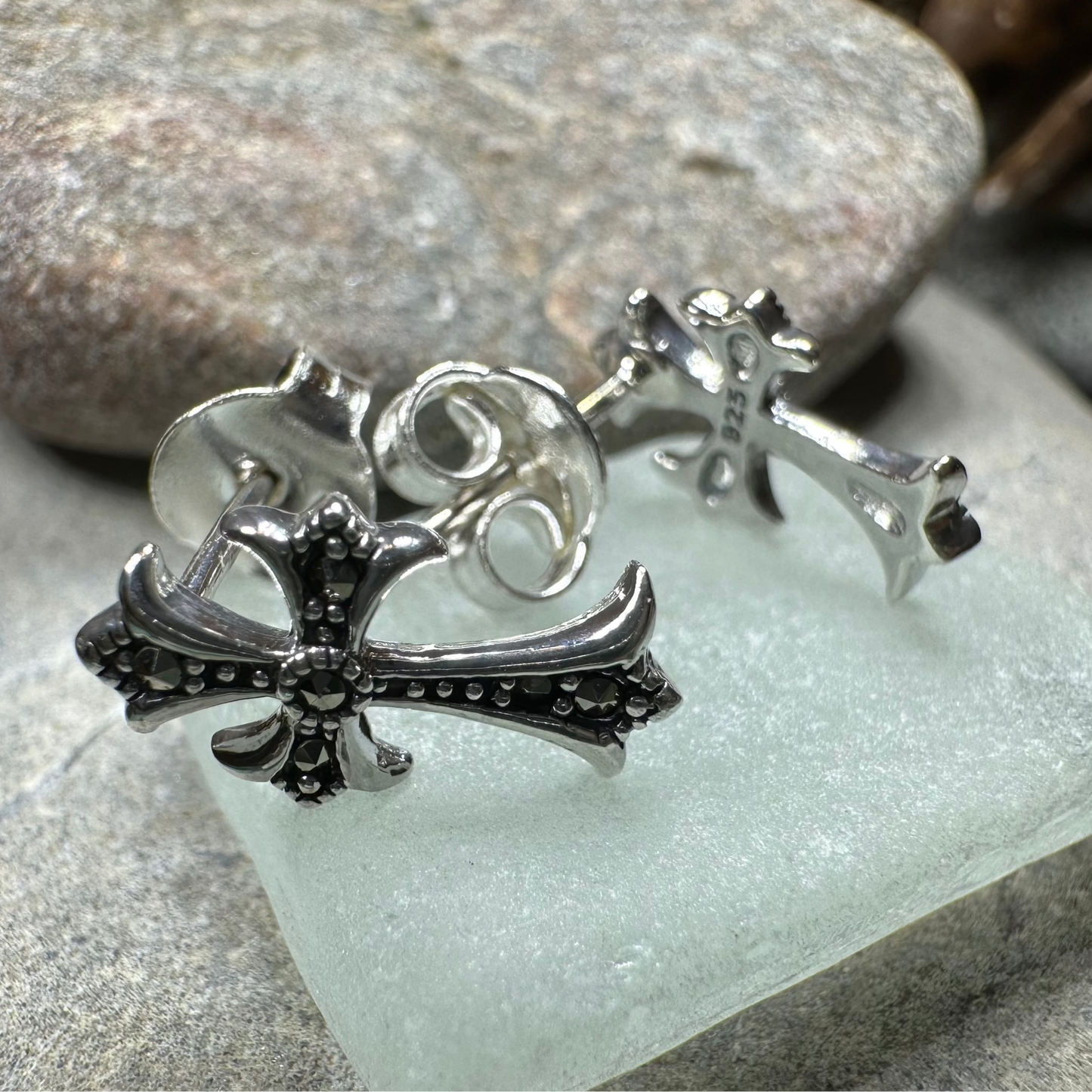 Marcasite Cross Stud Earrings