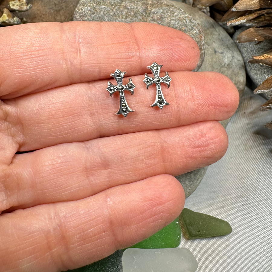 Marcasite Cross Stud Earrings