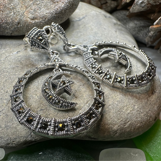 Crescent Moon Marcasite Earrings