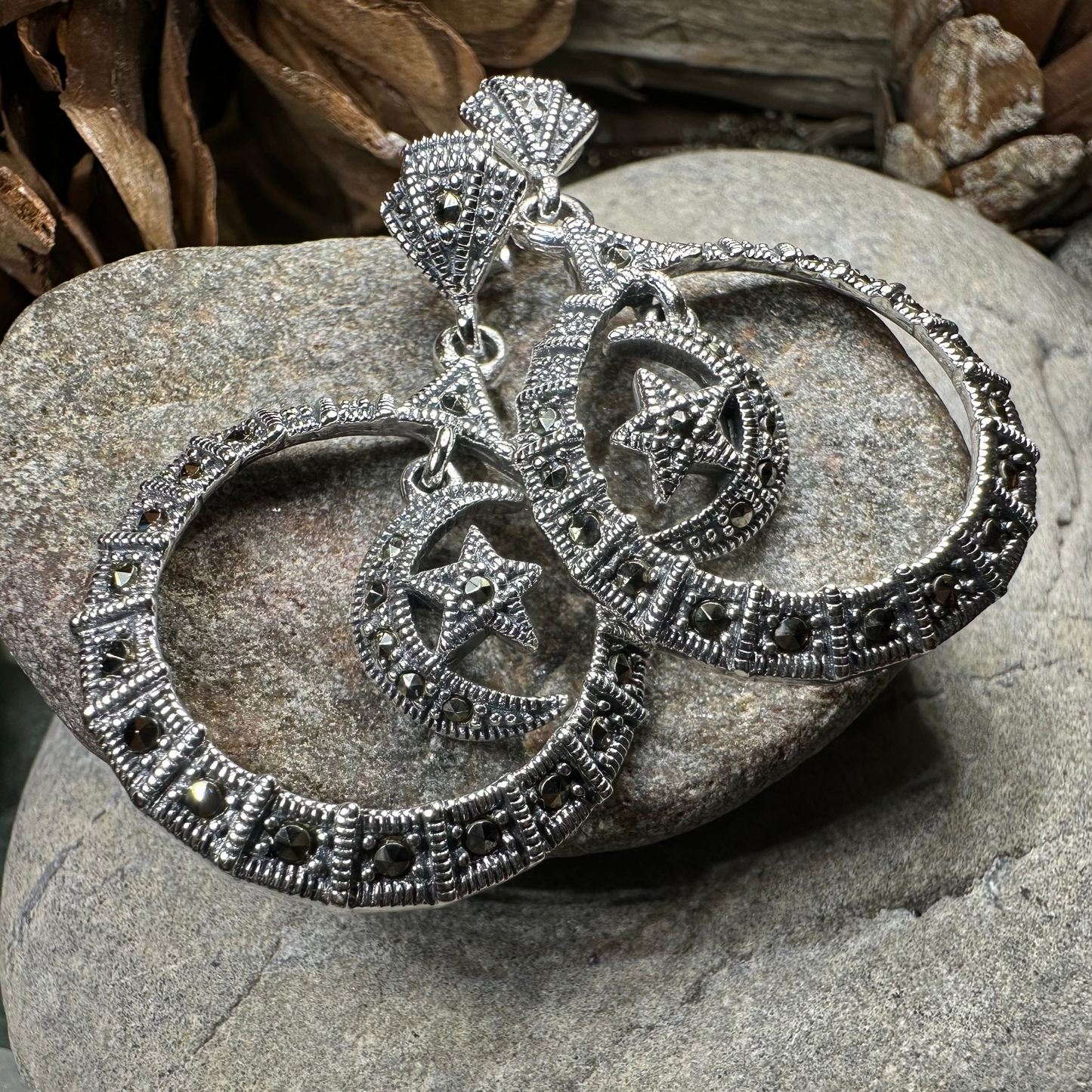Crescent Moon Marcasite Earrings — view 5