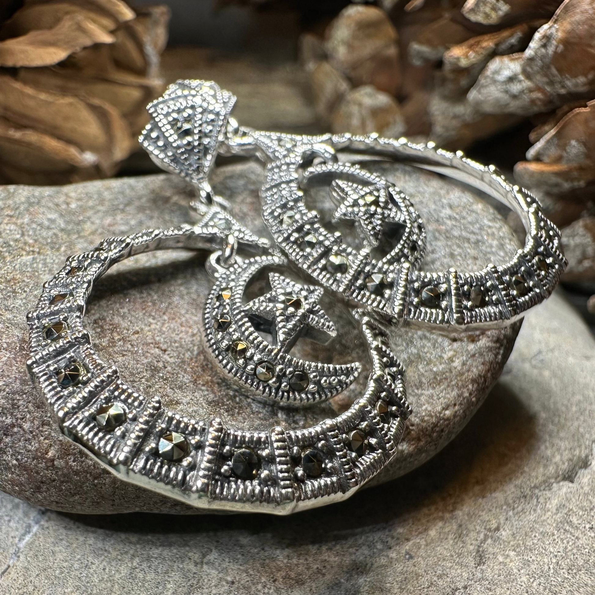 Crescent Moon Marcasite Earrings — view 3