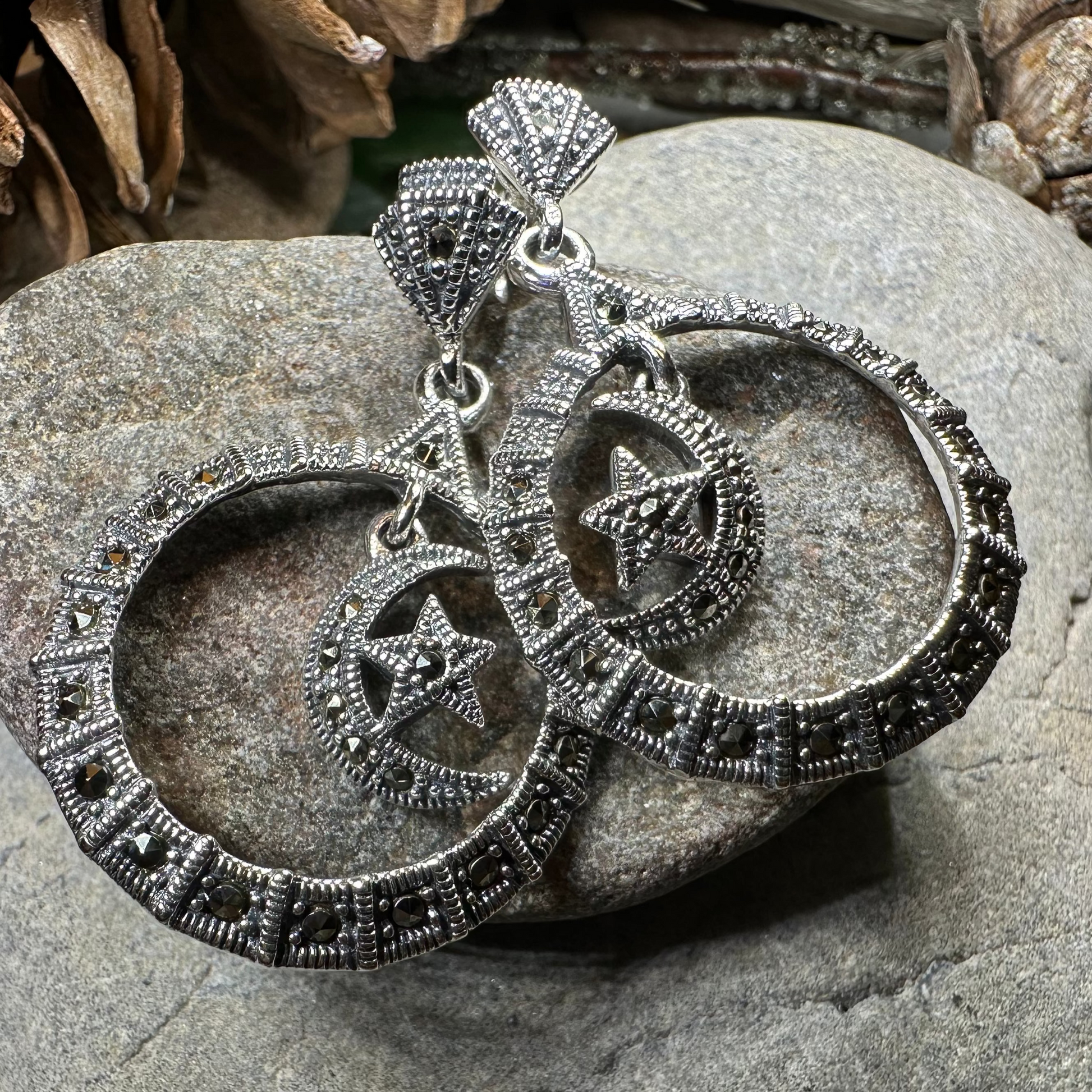 Crescent Moon Marcasite Earrings — view 7