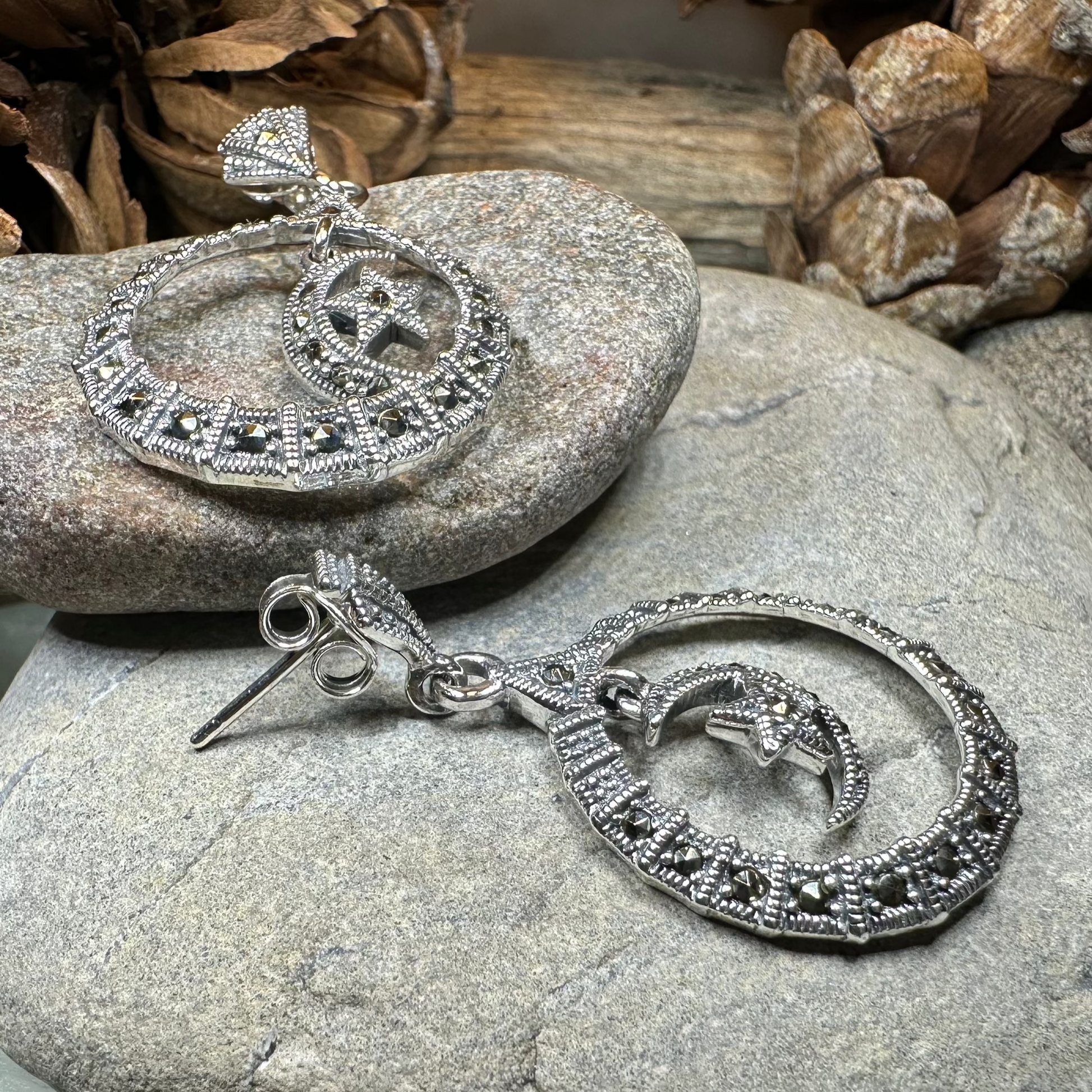 Crescent Moon Marcasite Earrings — view 6