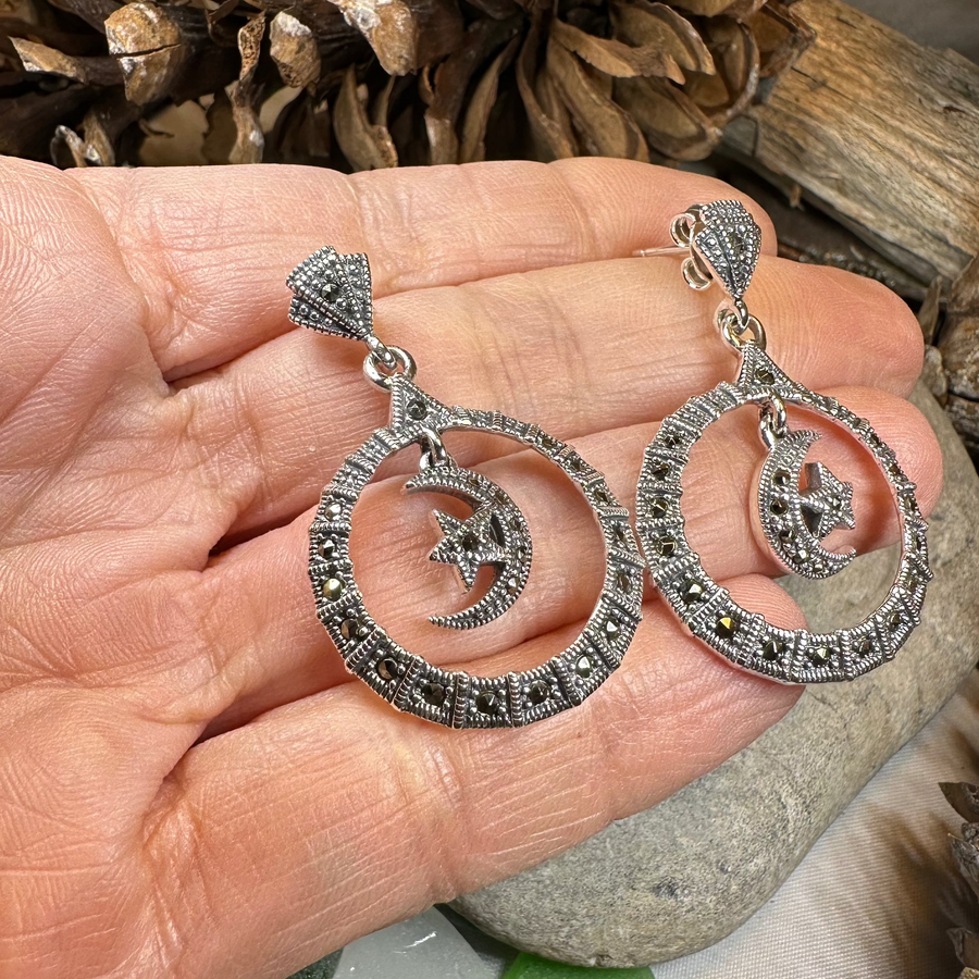 Crescent Moon Marcasite Earrings