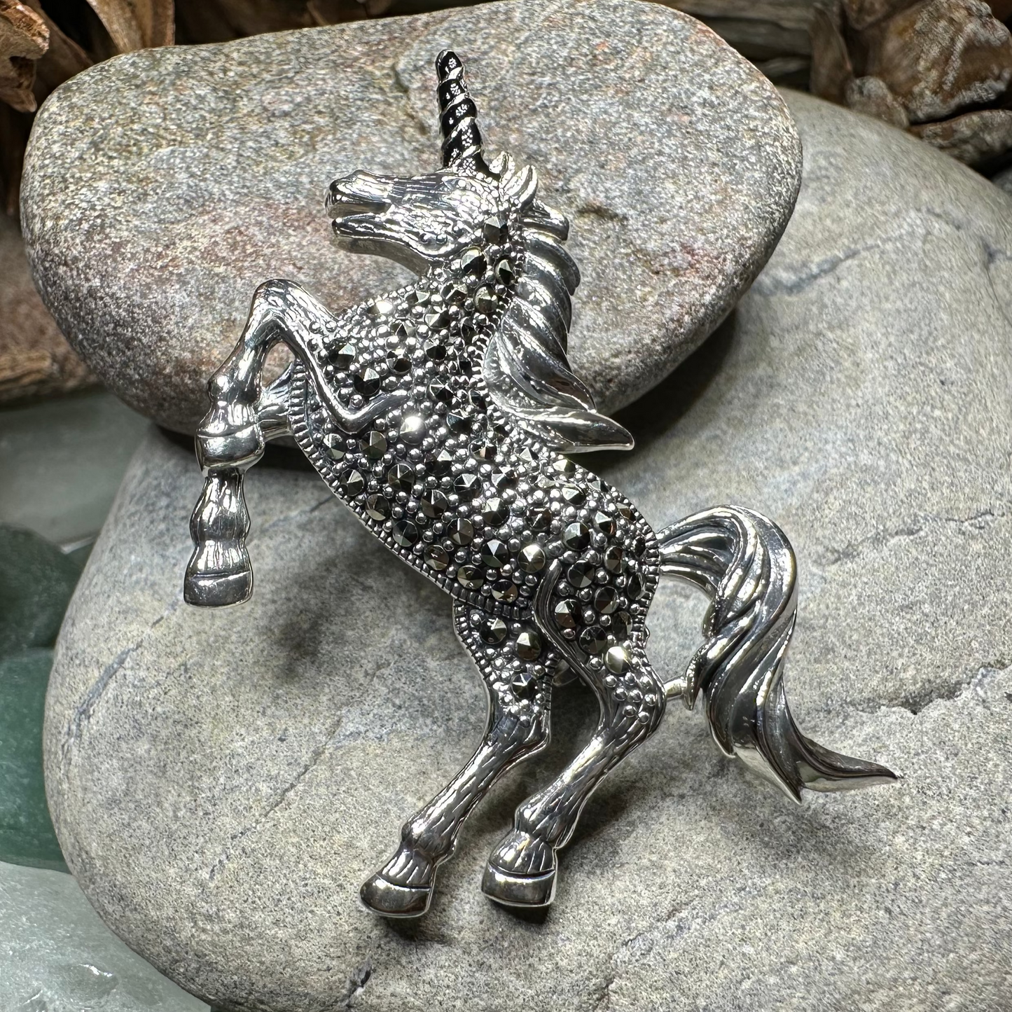 Prancing Unicorn of Scotland Pin in sterling silver