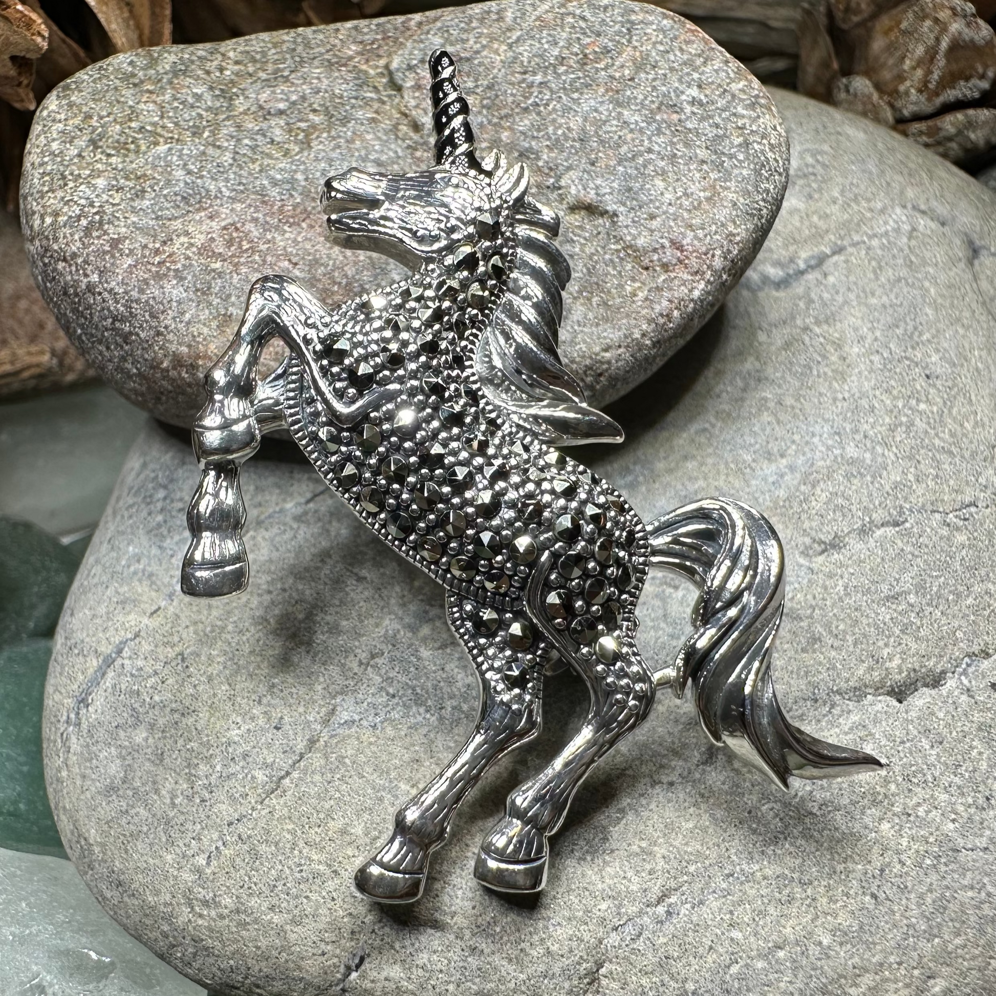 Prancing Unicorn of Scotland Pin in sterling silver