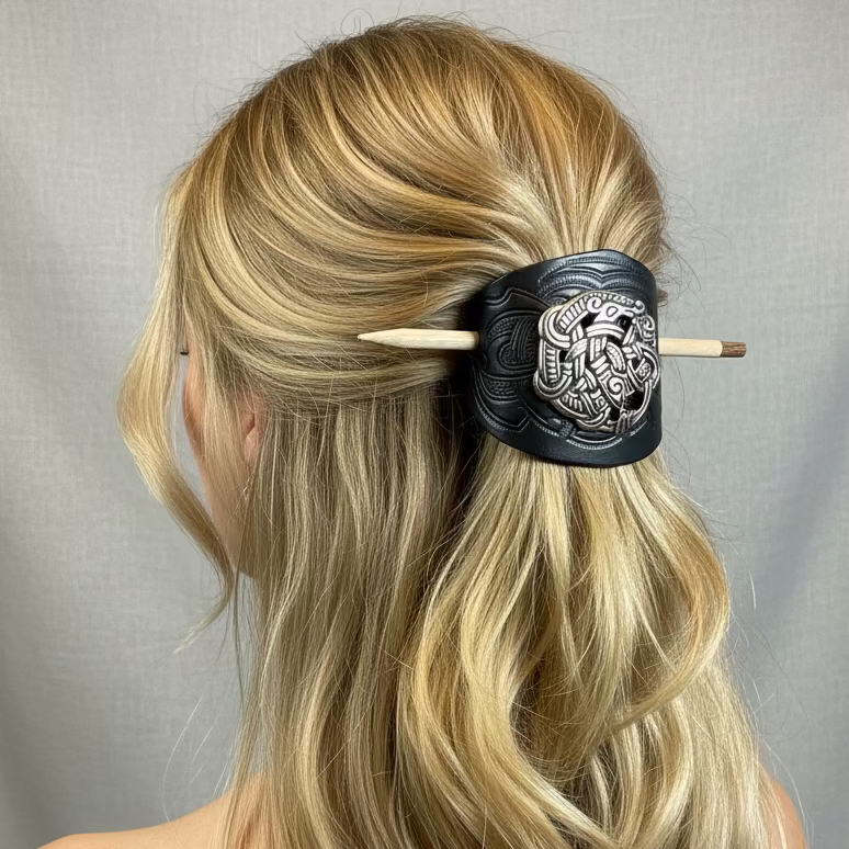 Celtic Shieldmaiden Leather Hair Slide for Women