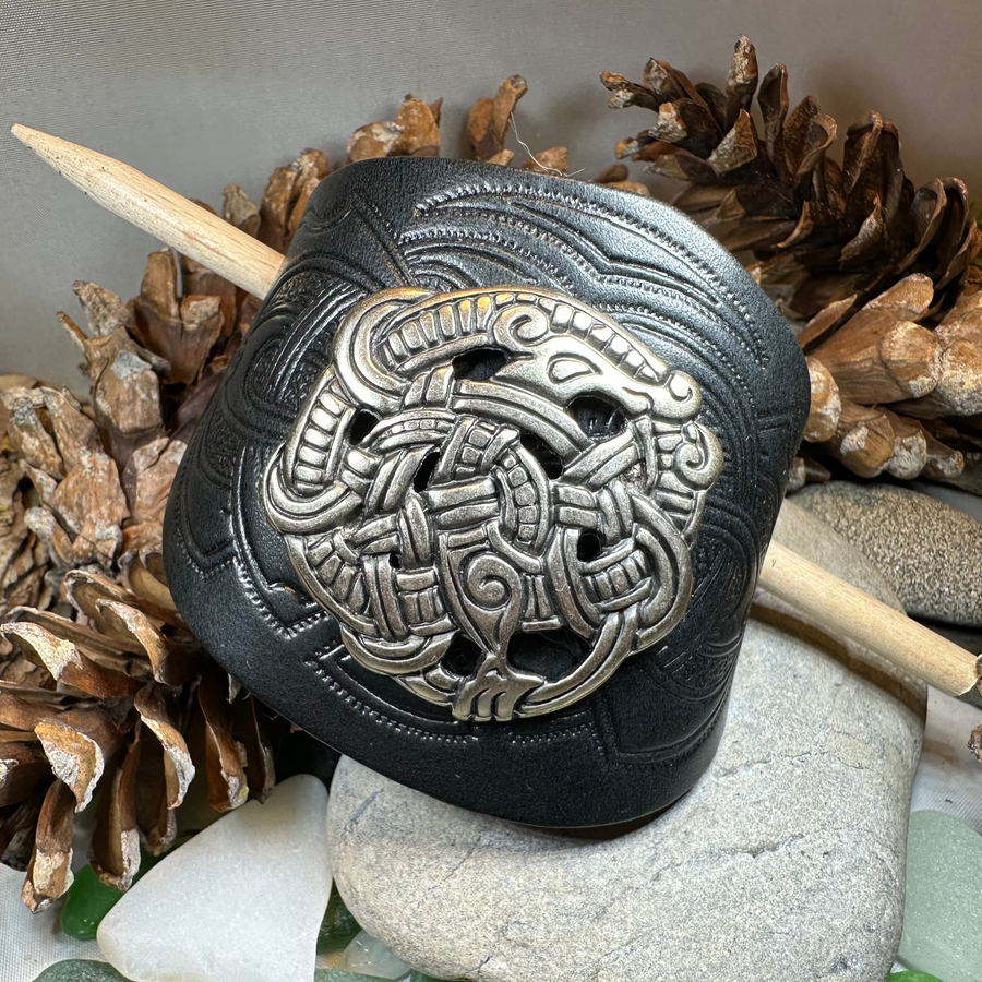 Celtic Shieldmaiden Leather Hair Slide for Women