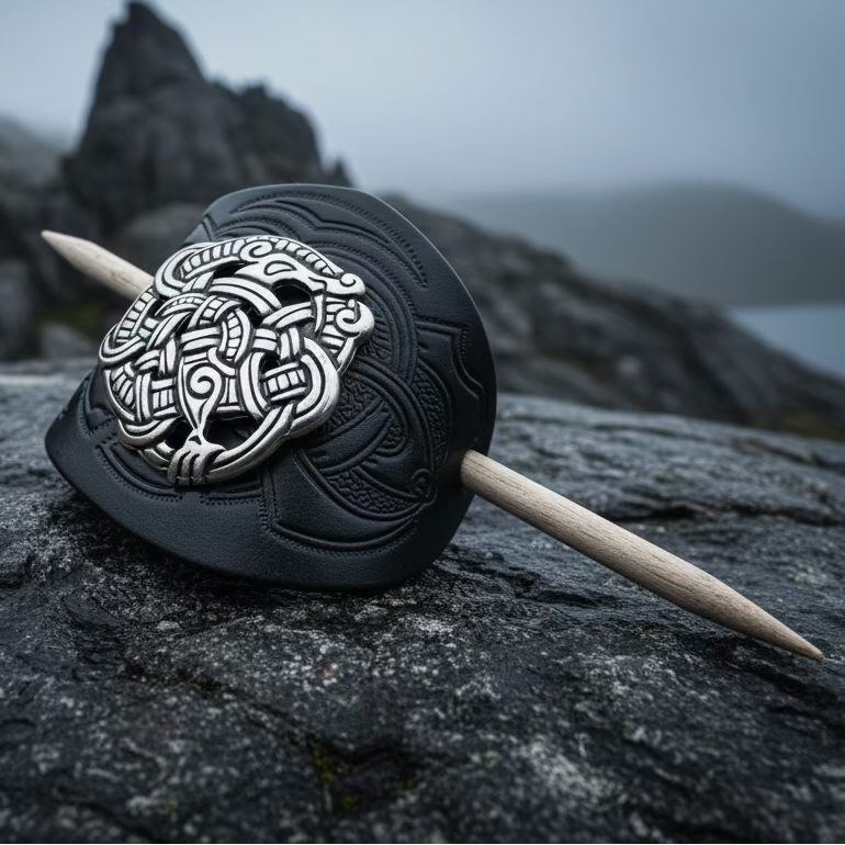 Celtic Shieldmaiden Leather Hair Slide for Women