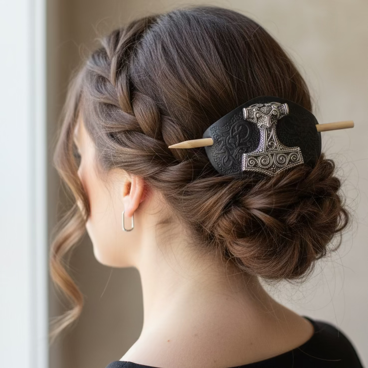 Thor's Hammer Leather Hair Slide for Women