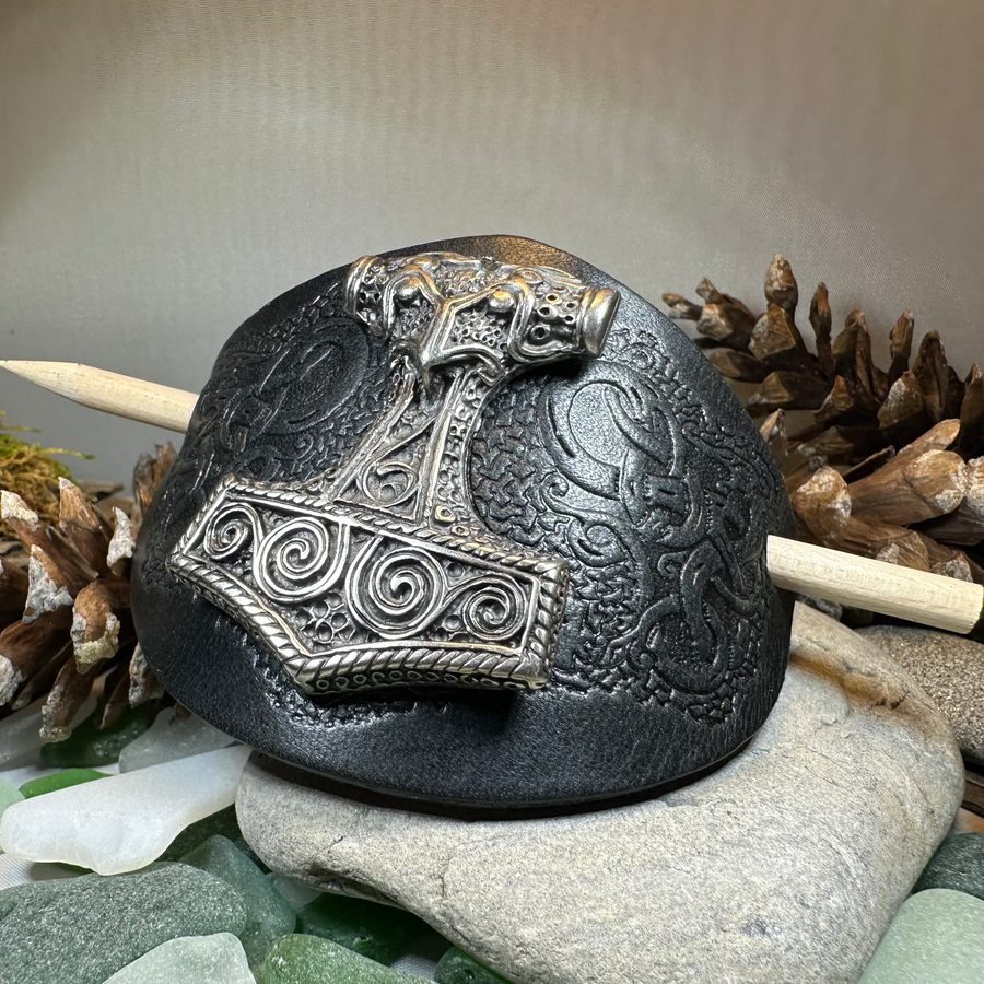 Thor's Hammer Leather Hair Slide for Women
