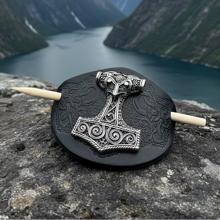 Thor's Hammer Leather Hair Slide for Women