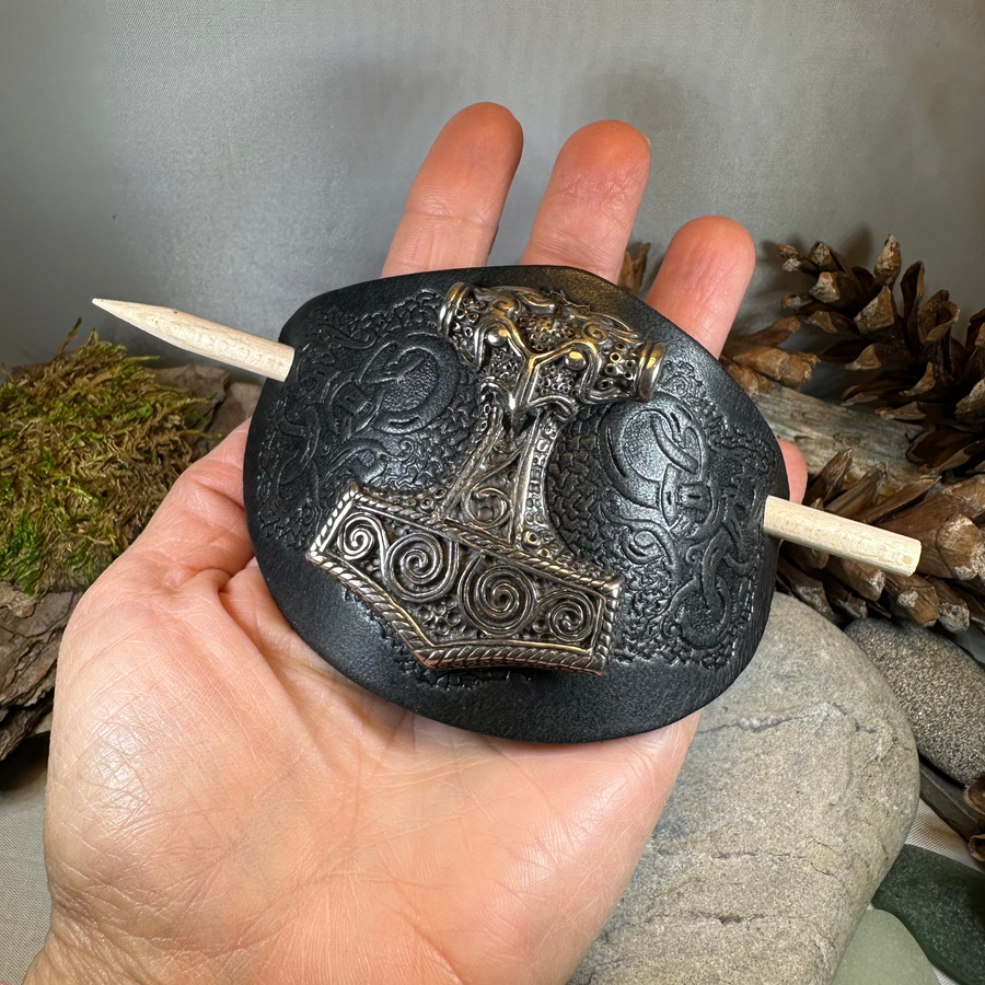 Thor's Hammer Leather Hair Slide for Women