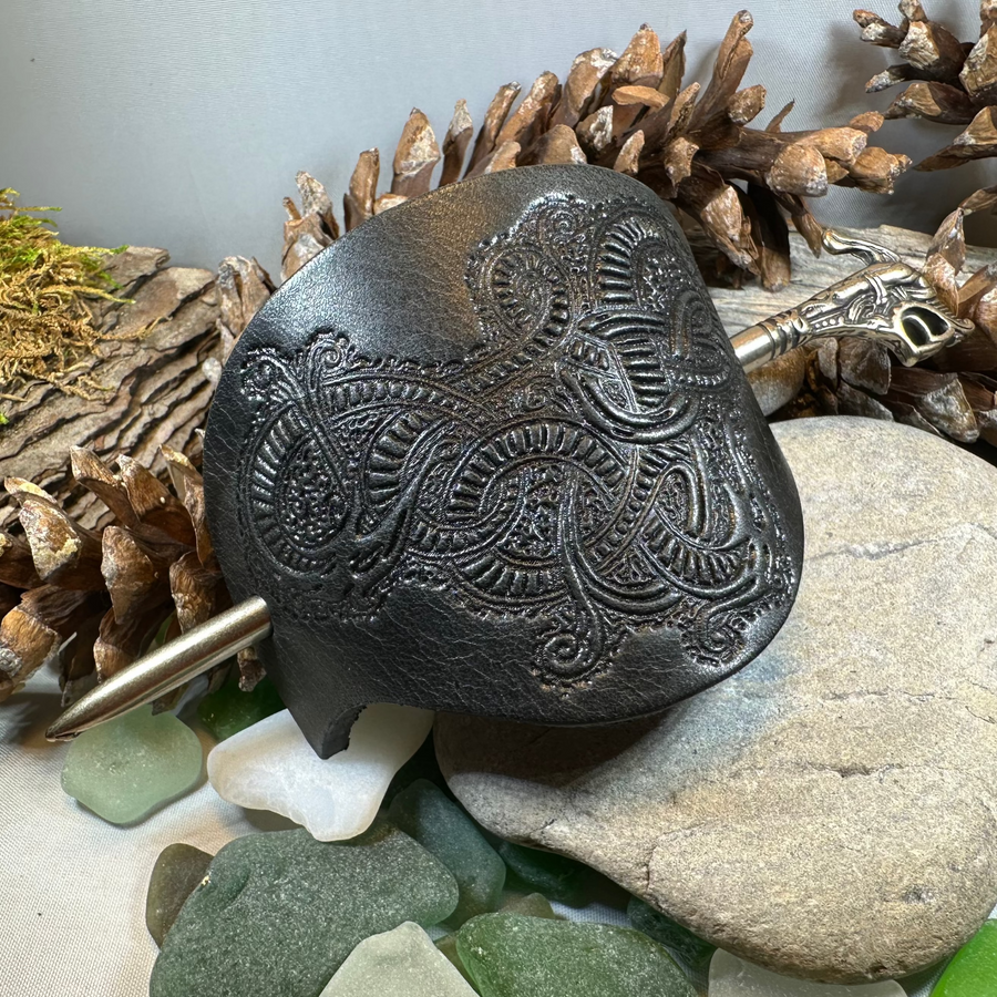 Celtic Dragon Leather Hair Slide for Women