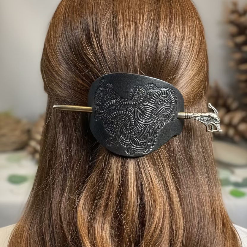 Celtic Dragon Leather Hair Slide for Women