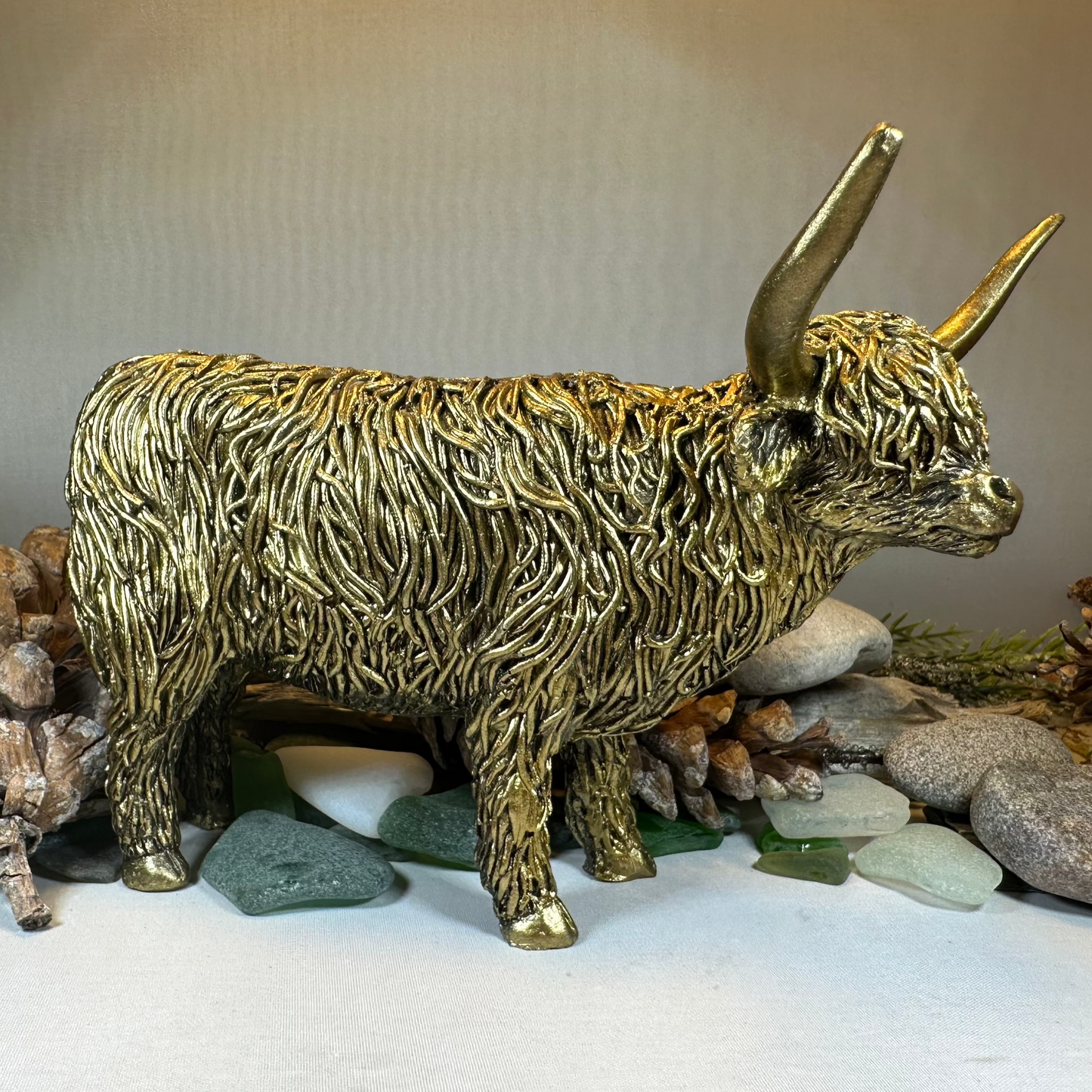 Large Golden Highland Cow Figurine
