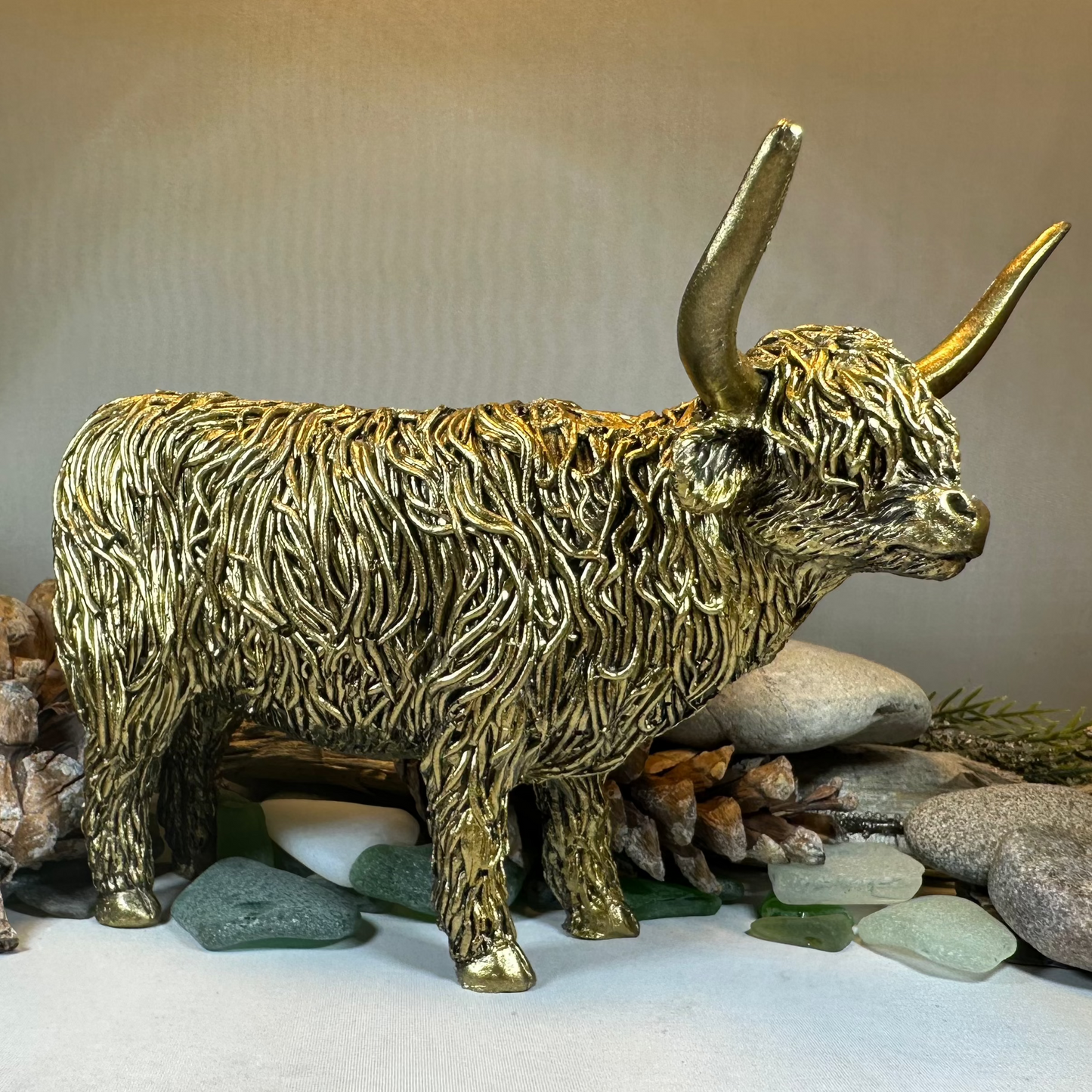 Large Golden Highland Cow Figurine