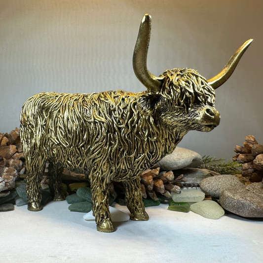 Large Golden Highland Cow Figurine