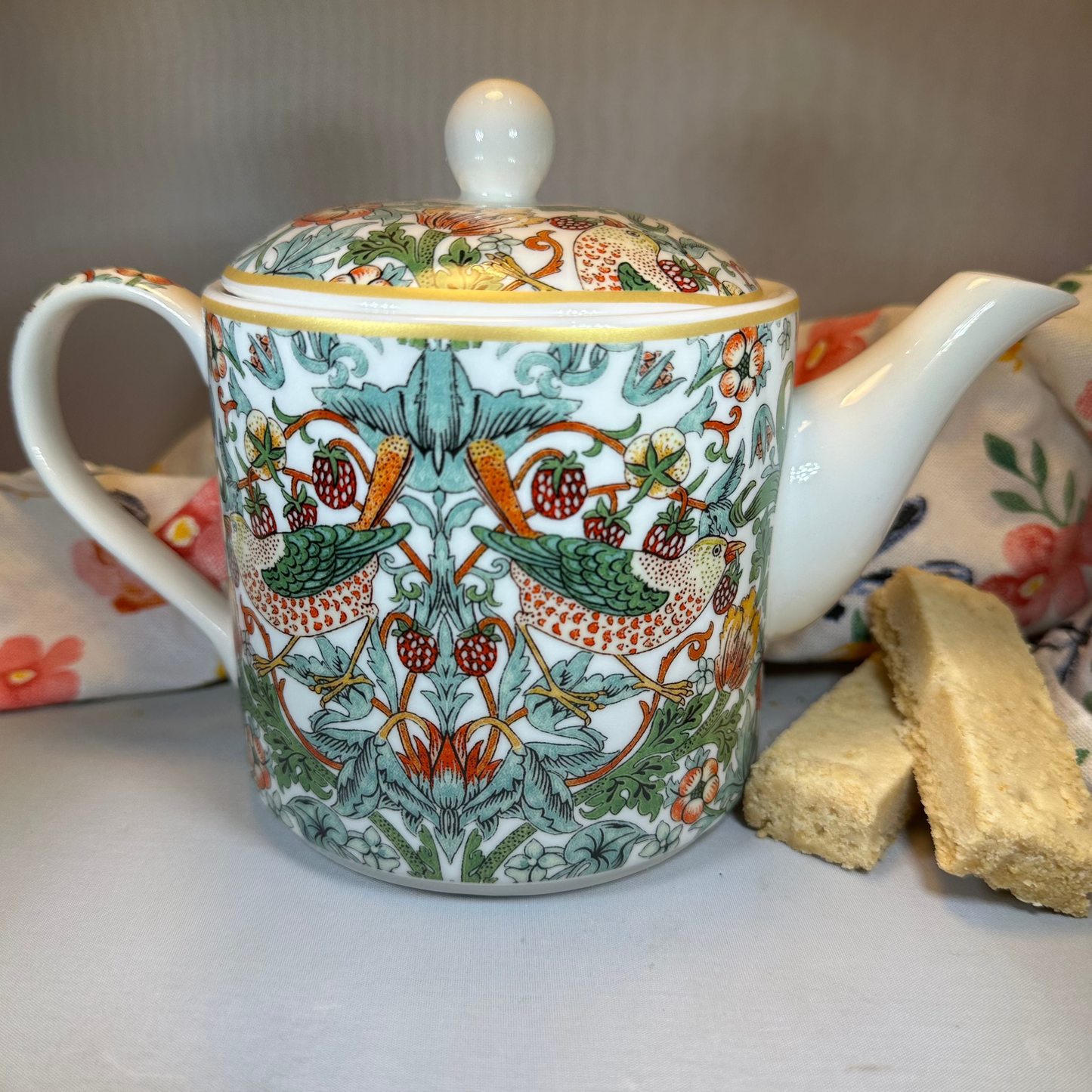 William Morris Strawberry Thief Fine China Teapot