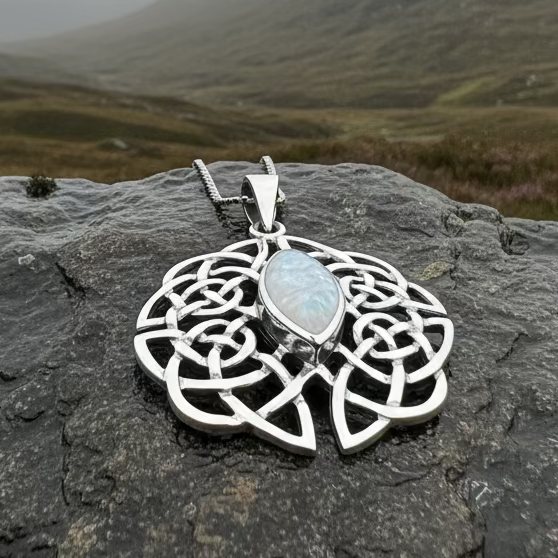 Cassandra Celtic Knot Mother of Pearl Necklace in Sterling Silver — view 7