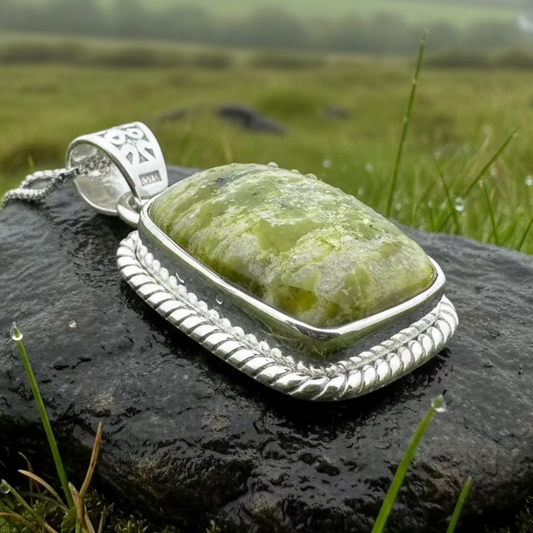 Connemara Marble Irish Rectangle Necklace in Sterling Silver