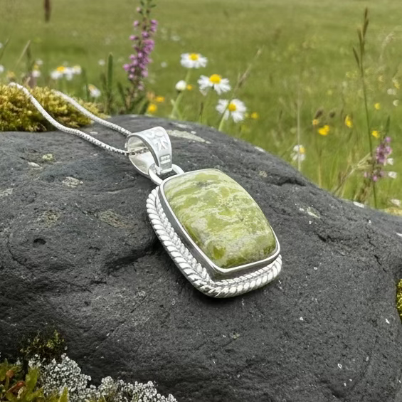 Connemara Marble Irish Rectangle Necklace in Sterling Silver