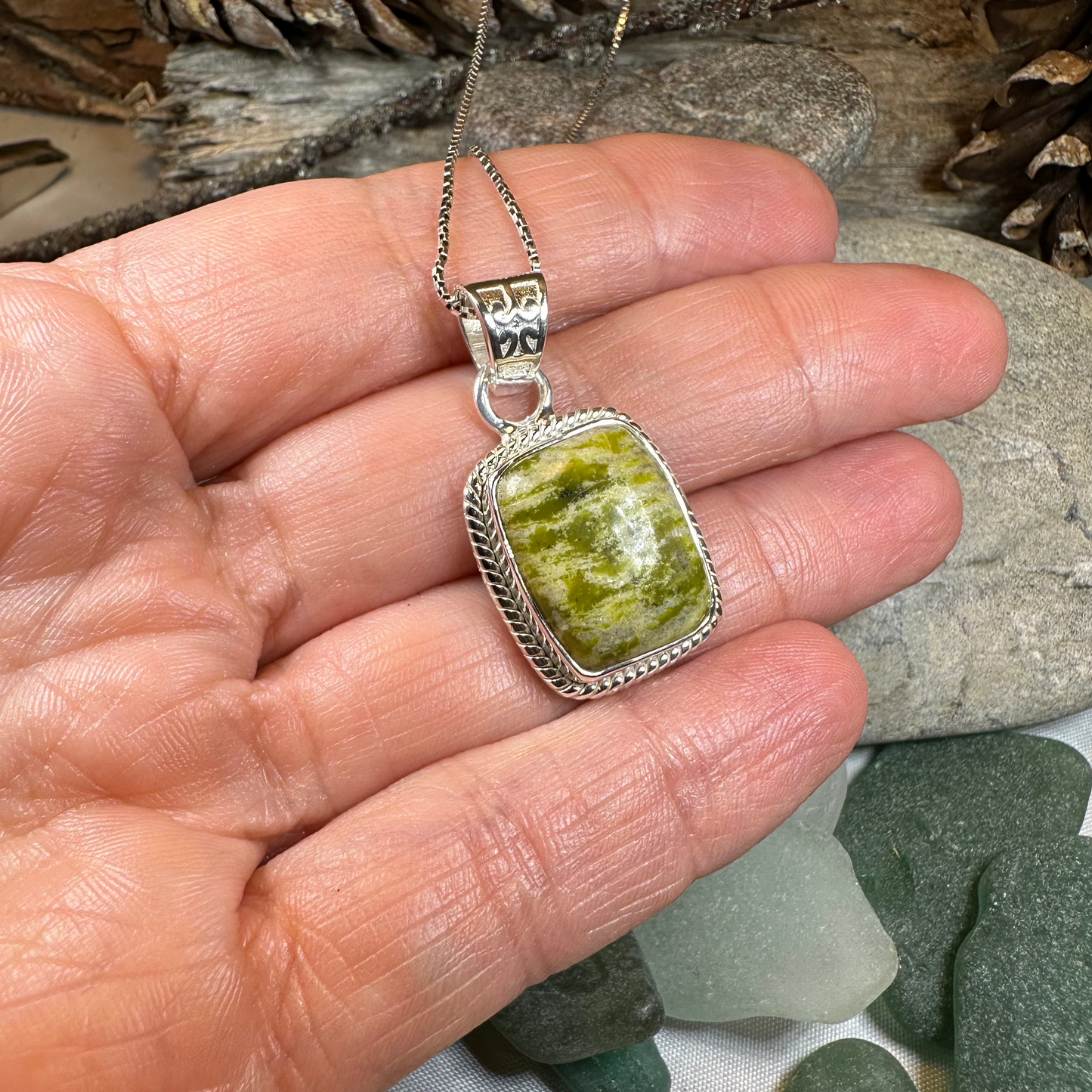 Connemara Marble Irish Rectangle Necklace in Sterling Silver