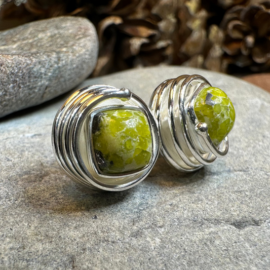 Irish Connemara Marble Celtic Spiral Post Earrings in Sterling Silver