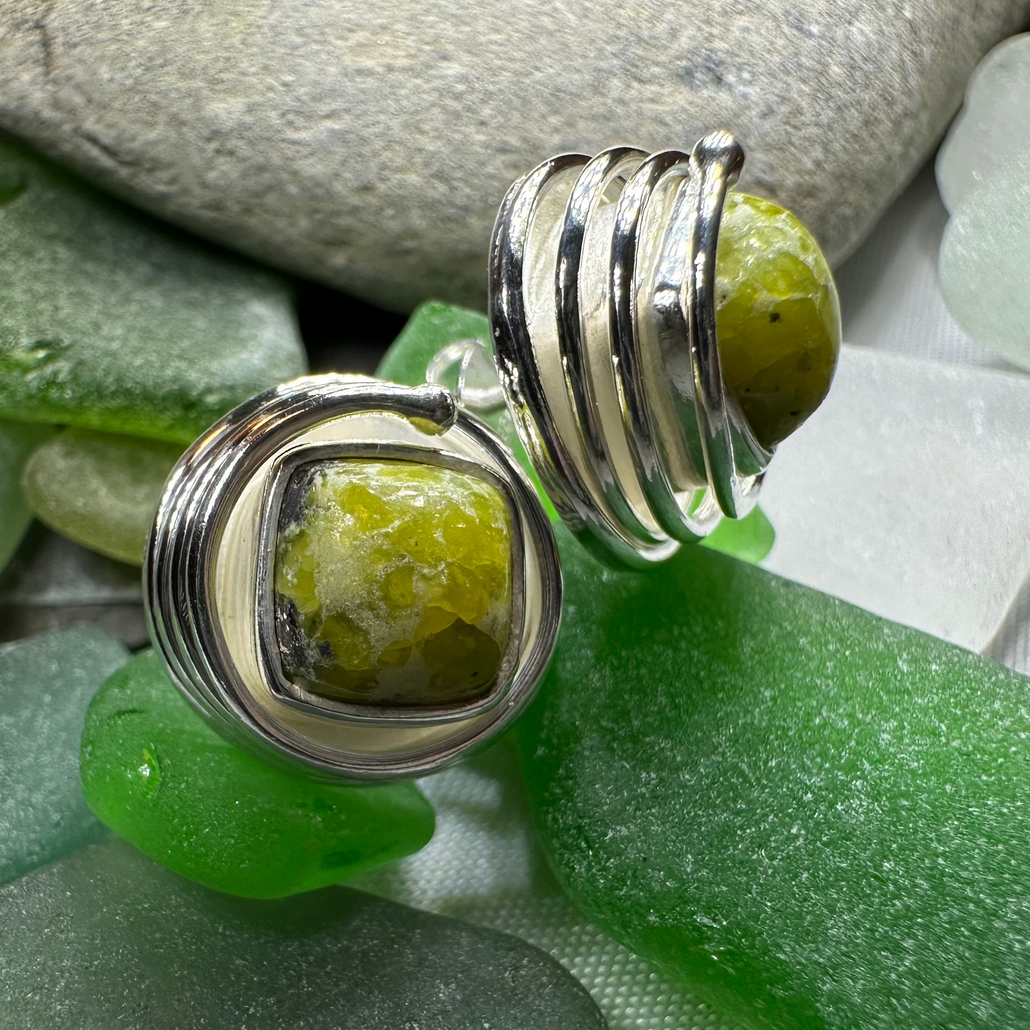Irish Connemara Marble Celtic Spiral Post Earrings in Sterling Silver