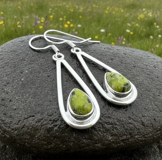 Connemara Marble Irish Sliabh Earrings in Sterling Silver