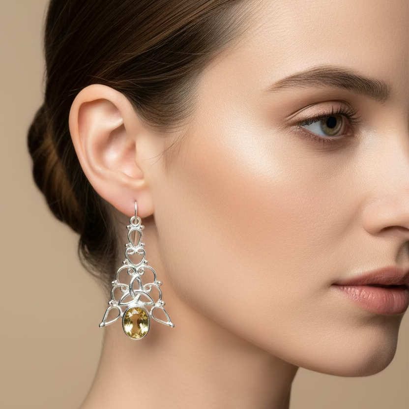 Angeni Celtic Trinity Knot Earrings in Sterling Silver — view 2