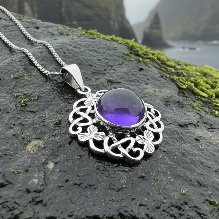 Elana Irish Shamrock Amethyst Necklace in Sterling Silver