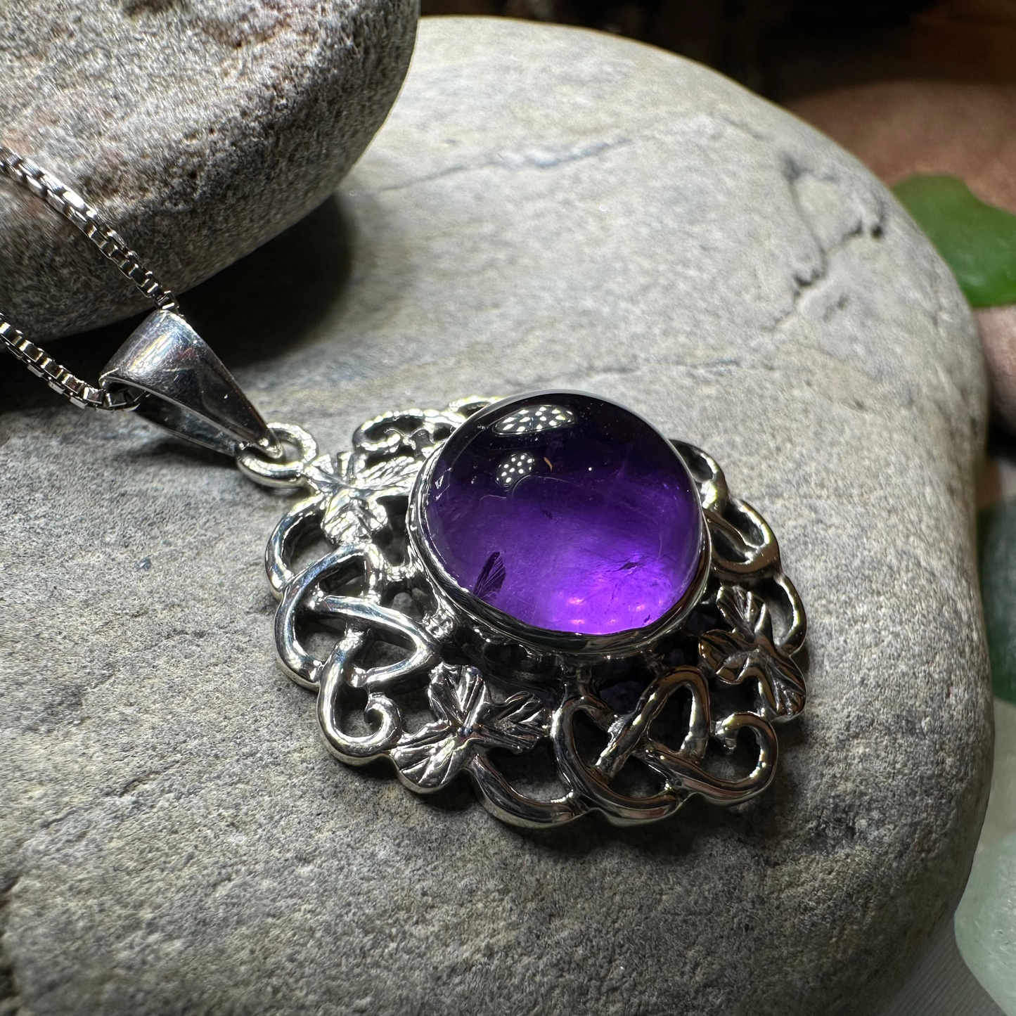 Elana Irish Shamrock Amethyst Necklace in Sterling Silver — view 5