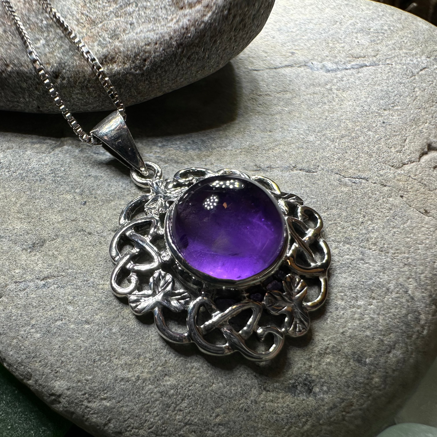Elana Irish Shamrock Amethyst Necklace in Sterling Silver — view 6
