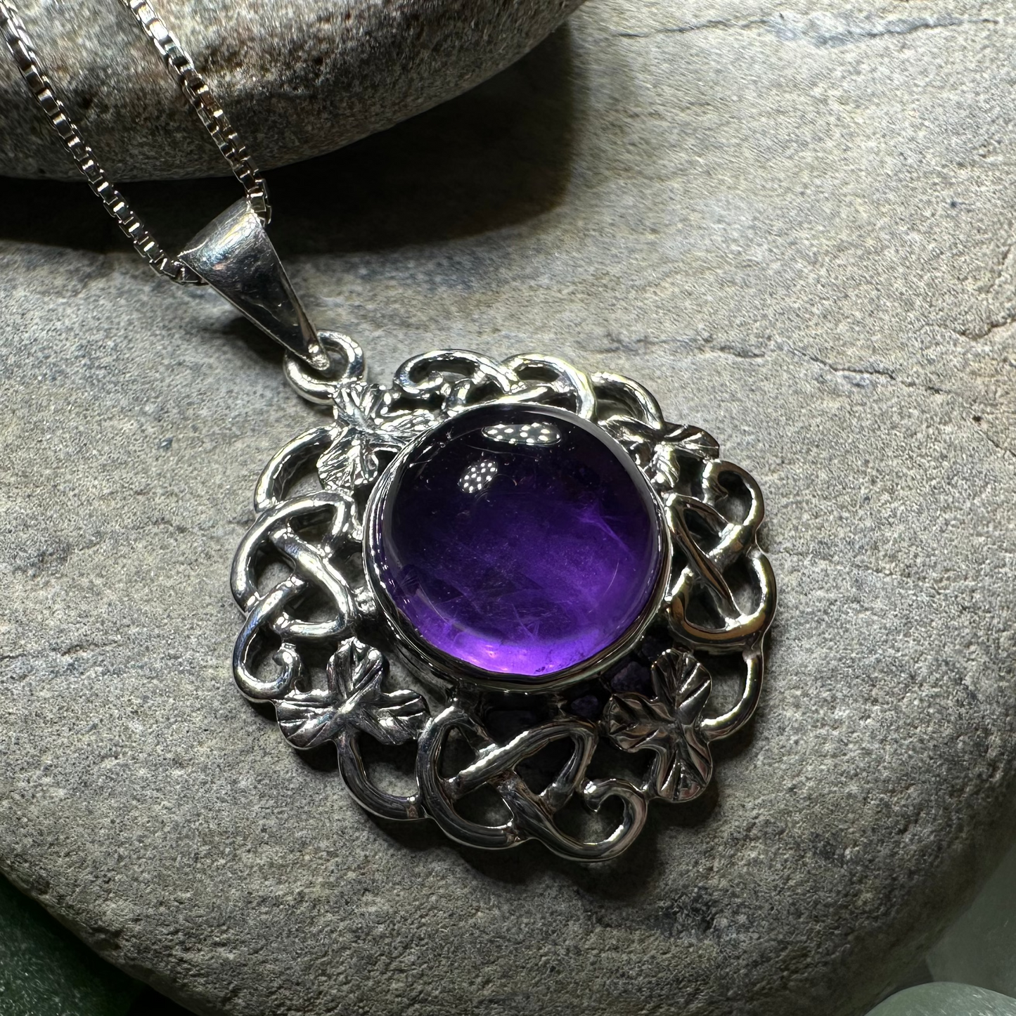 Elana Irish Shamrock Amethyst Necklace in Sterling Silver — view 4
