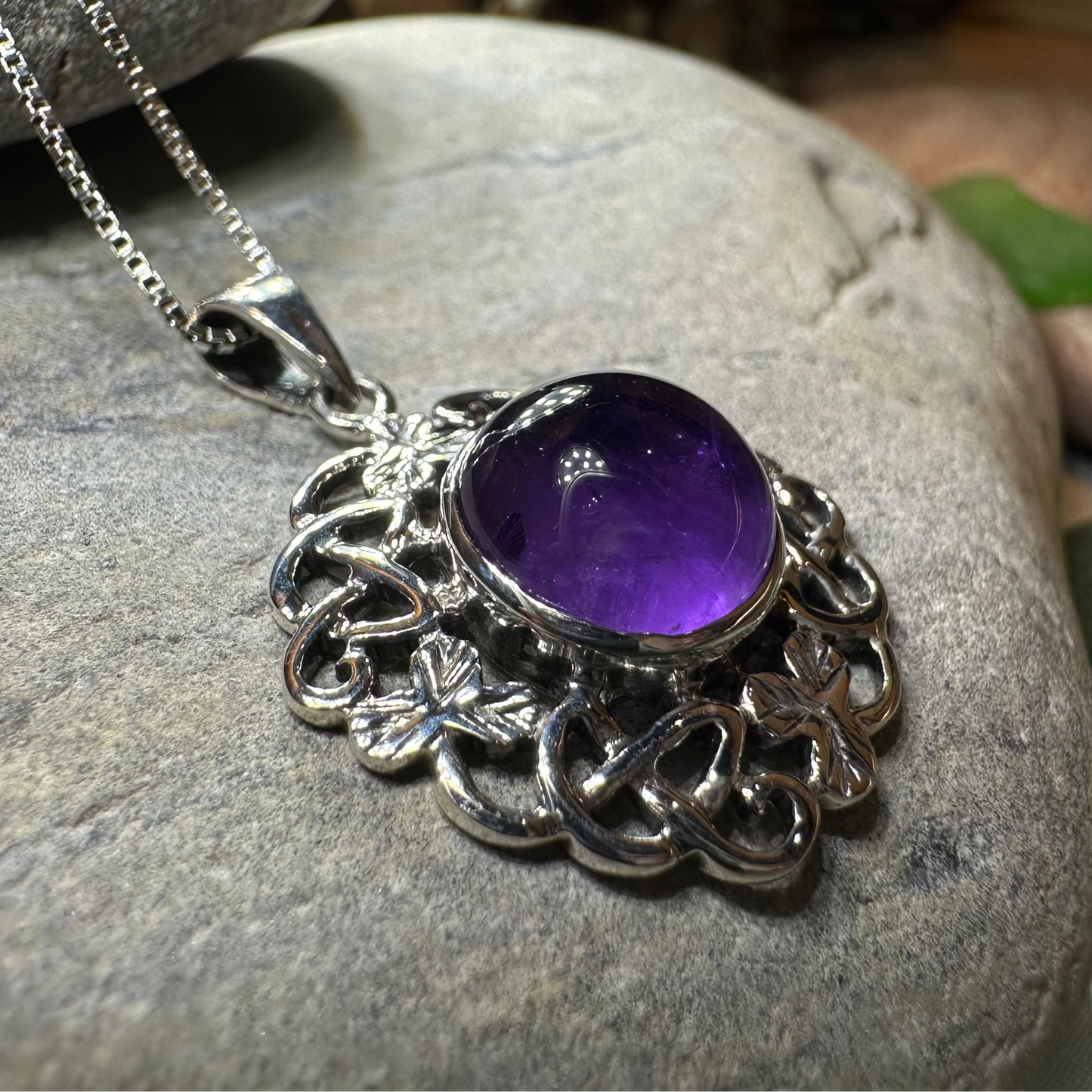 Elana Irish Shamrock Amethyst Necklace in Sterling Silver — view 3