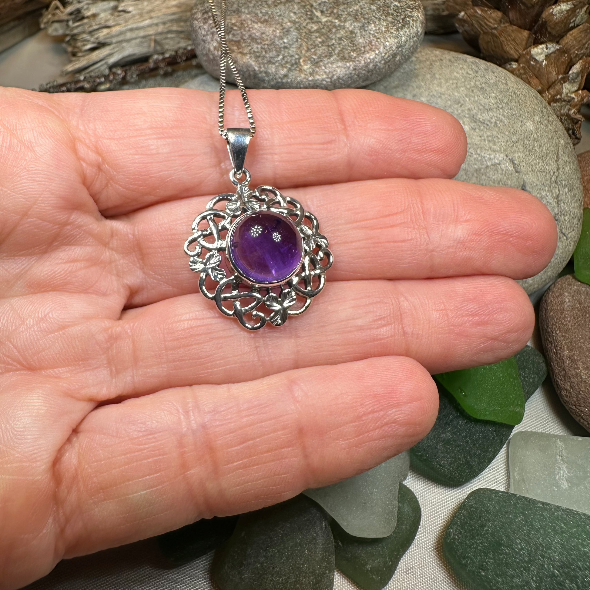 Elana Irish Shamrock Amethyst Necklace in Sterling Silver — view 7