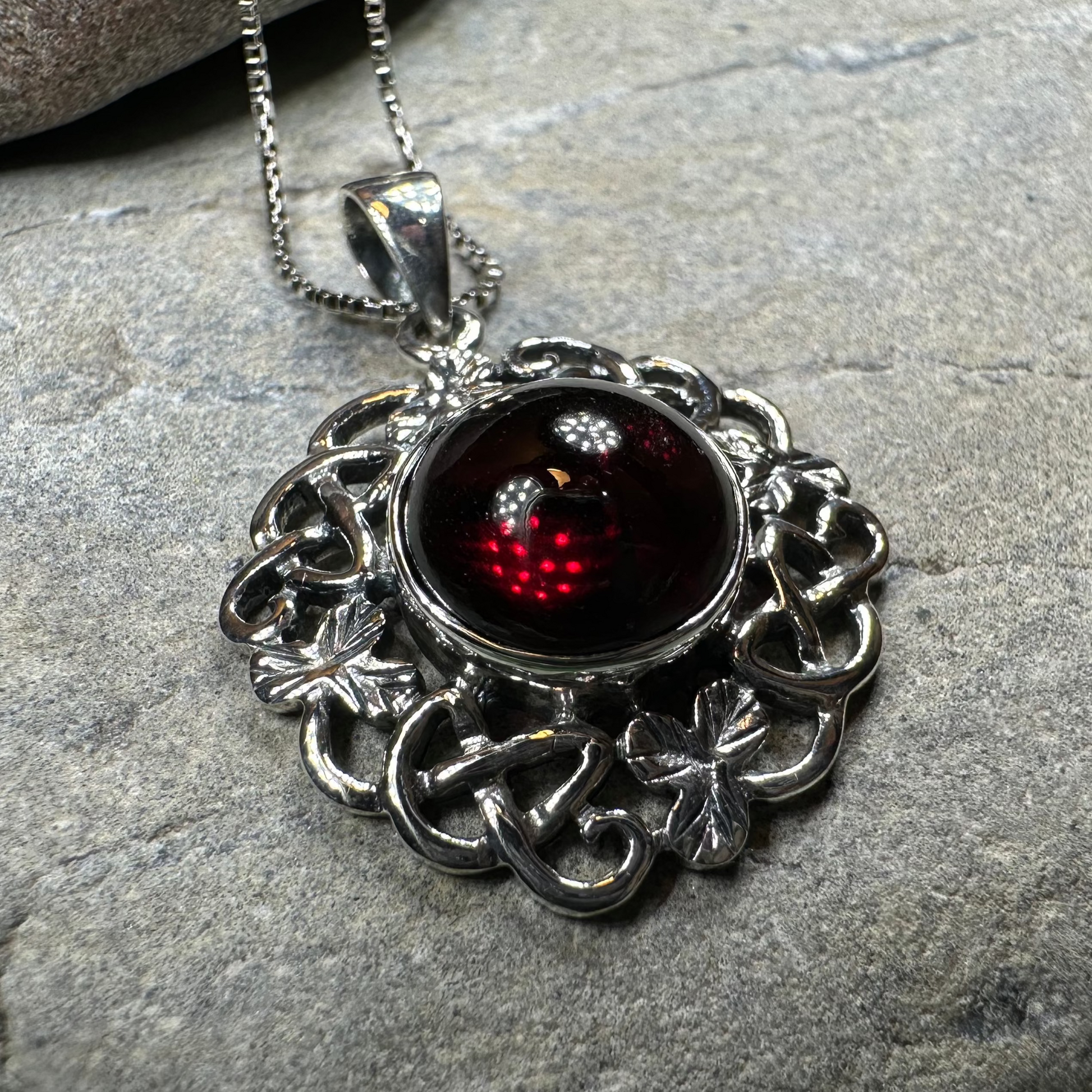 Elena Irish Shamrock Garnet Necklace in Sterling Silver — view 4