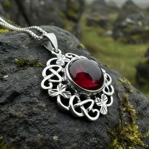 Load image into Gallery viewer, Elena Irish Shamrock Garnet Necklace
