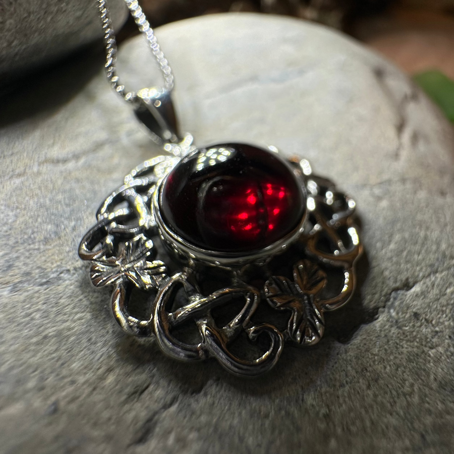 Elena Irish Shamrock Garnet Necklace