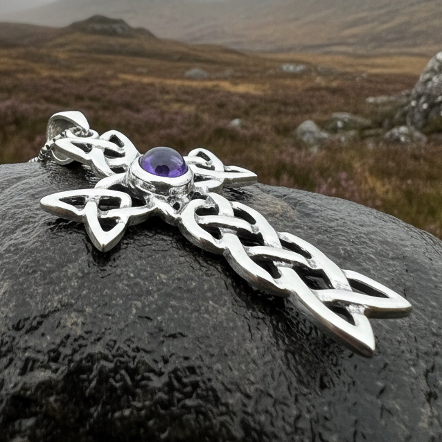 Kathleen Celtic Cross Necklace in Sterling Silver — view 5