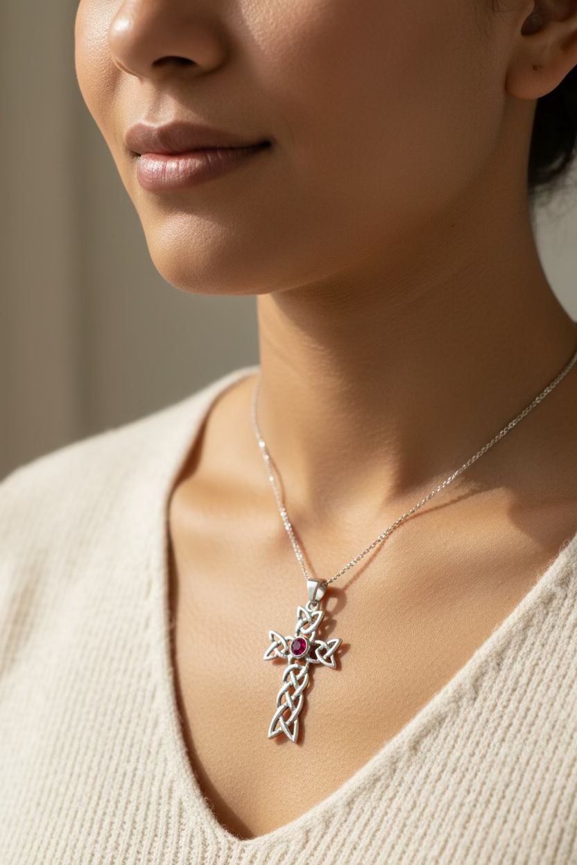 Kathleen Celtic Cross Necklace in Sterling Silver — view 2
