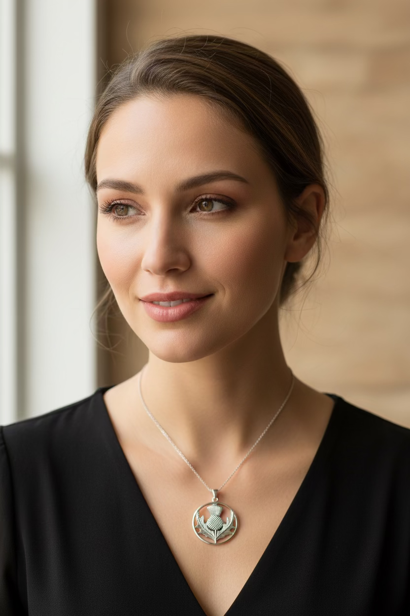 Arran Scottish Thistle Necklace in Sterling Silver