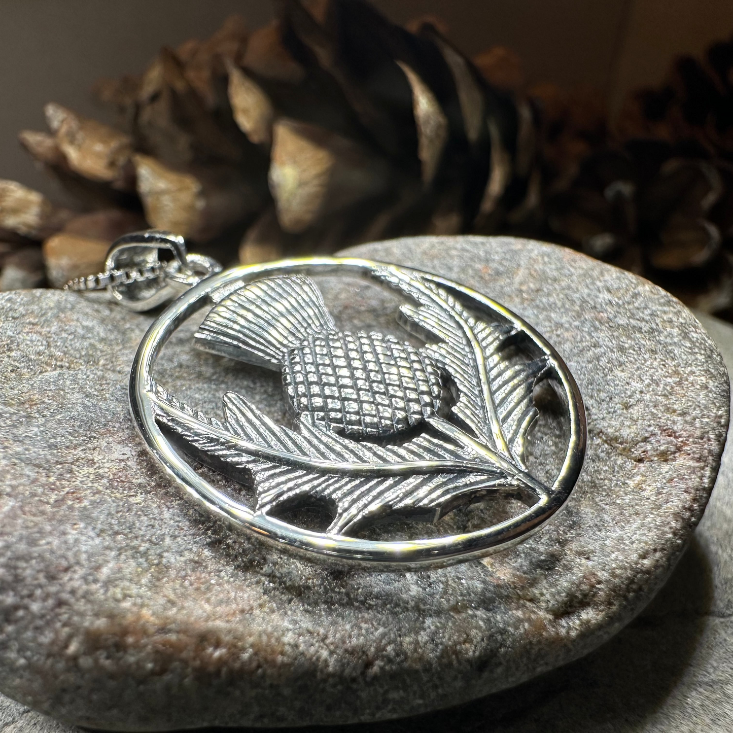 Arran Scottish Thistle Necklace in Sterling Silver
